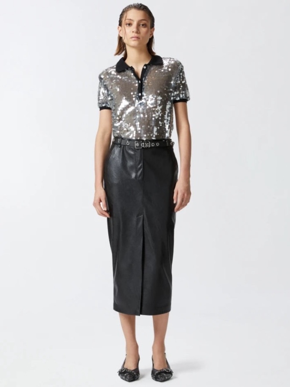NWT Pinko Puppazo Silver Sequin Polo Shirt